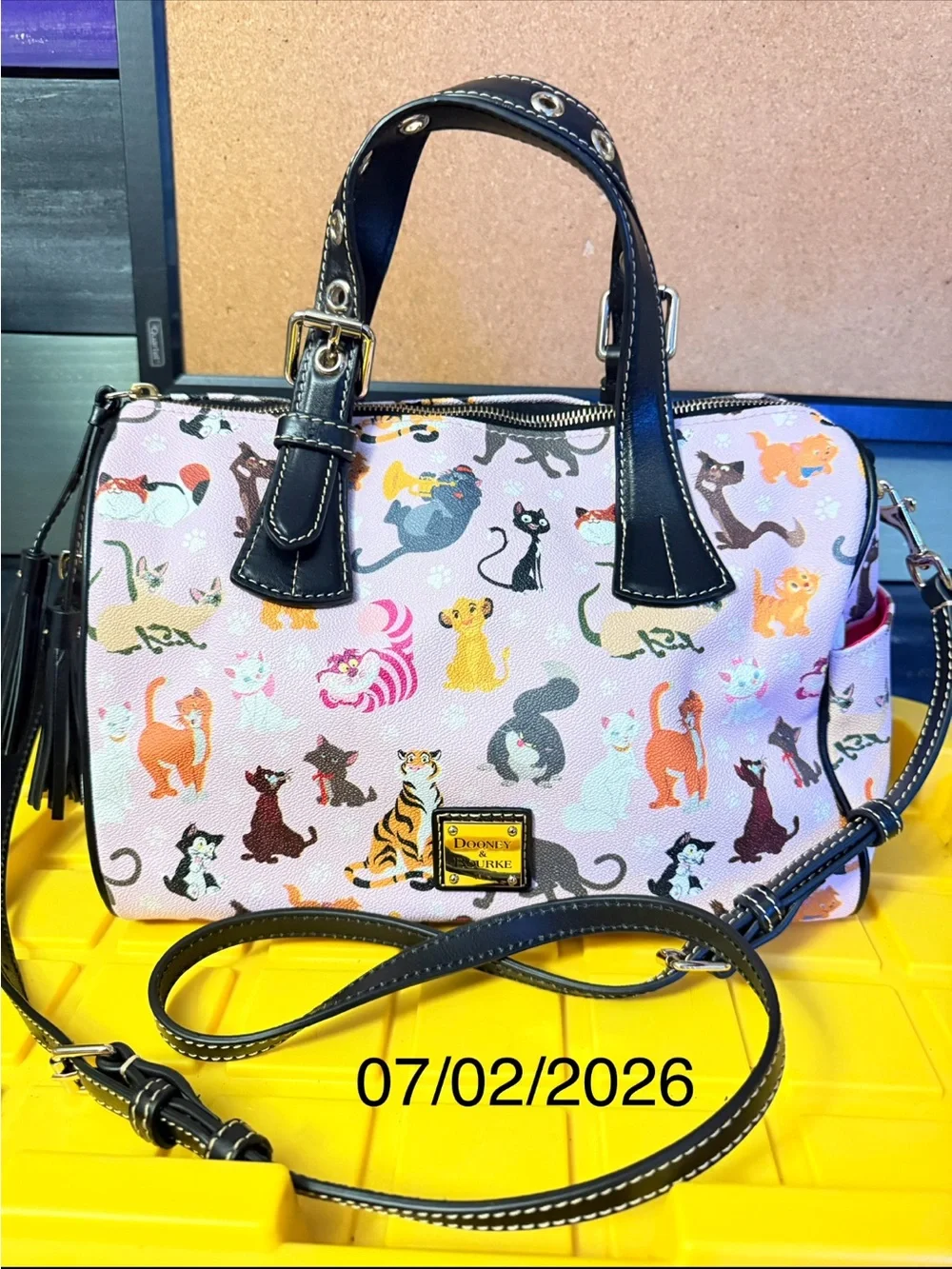 Dooney & Bourke Pink Cat Print Satchel with Black Trim